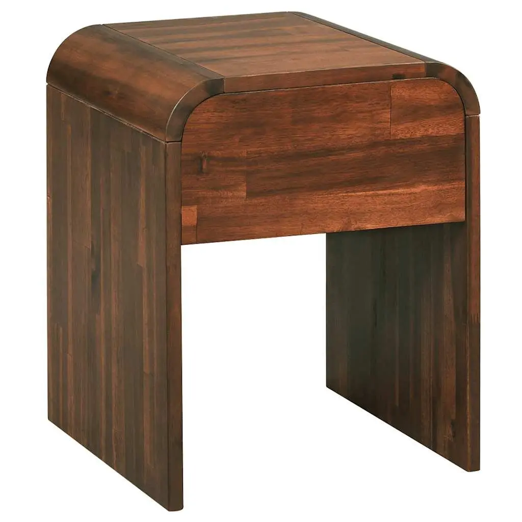 Brown Solid Wood Nightstand with Drawer