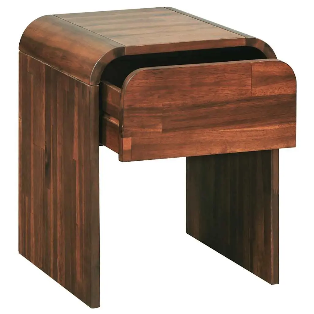 Brown Solid Wood Nightstand with Drawer
