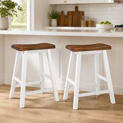 Set of 2 Solid Wood Bar Stools in Brown