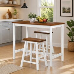 3-Piece Brown Wood Bar Table and Stool Set