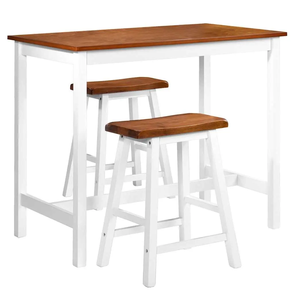 3-Piece Brown Wood Bar Table and Stool Set