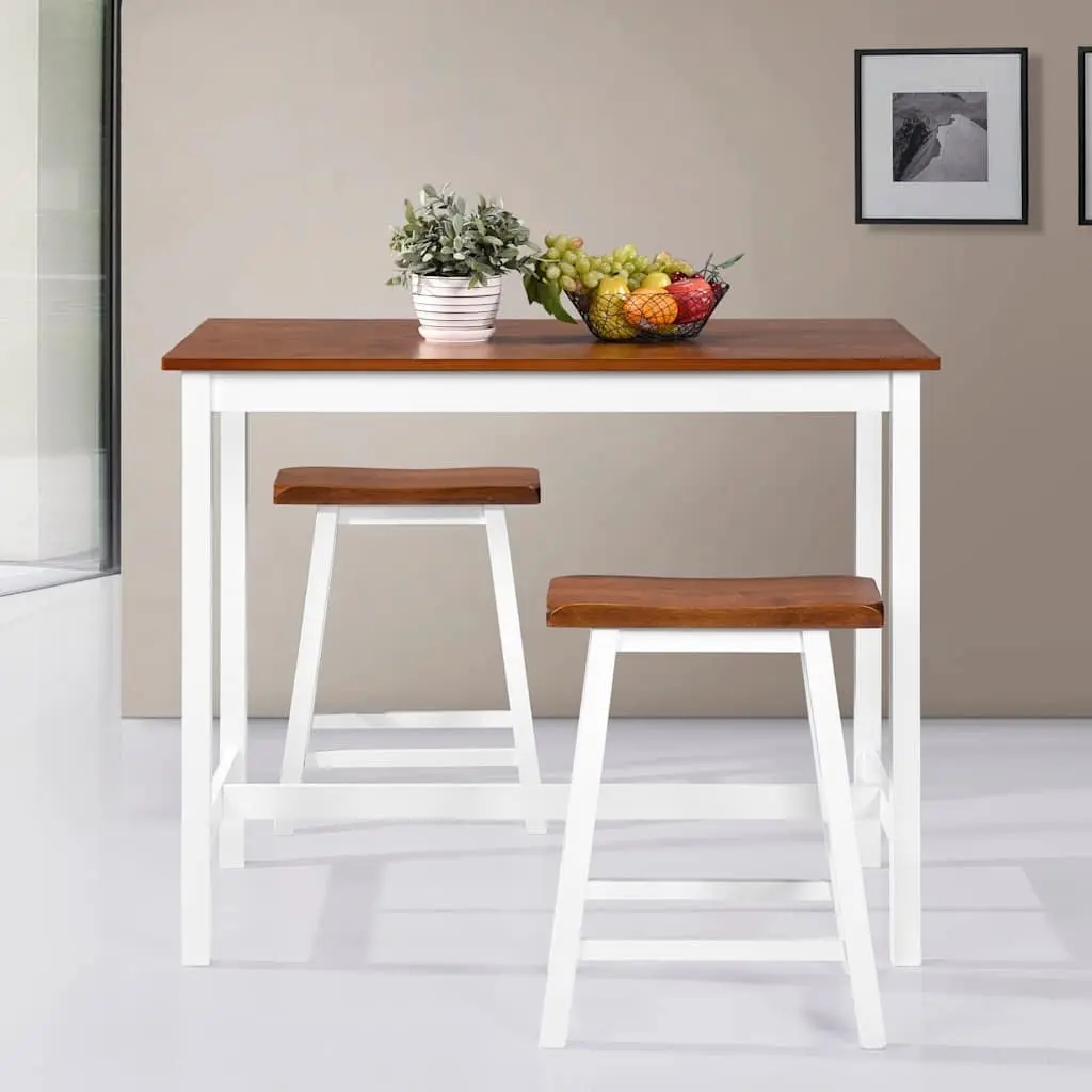 3-Piece Brown Wood Bar Table and Stool Set