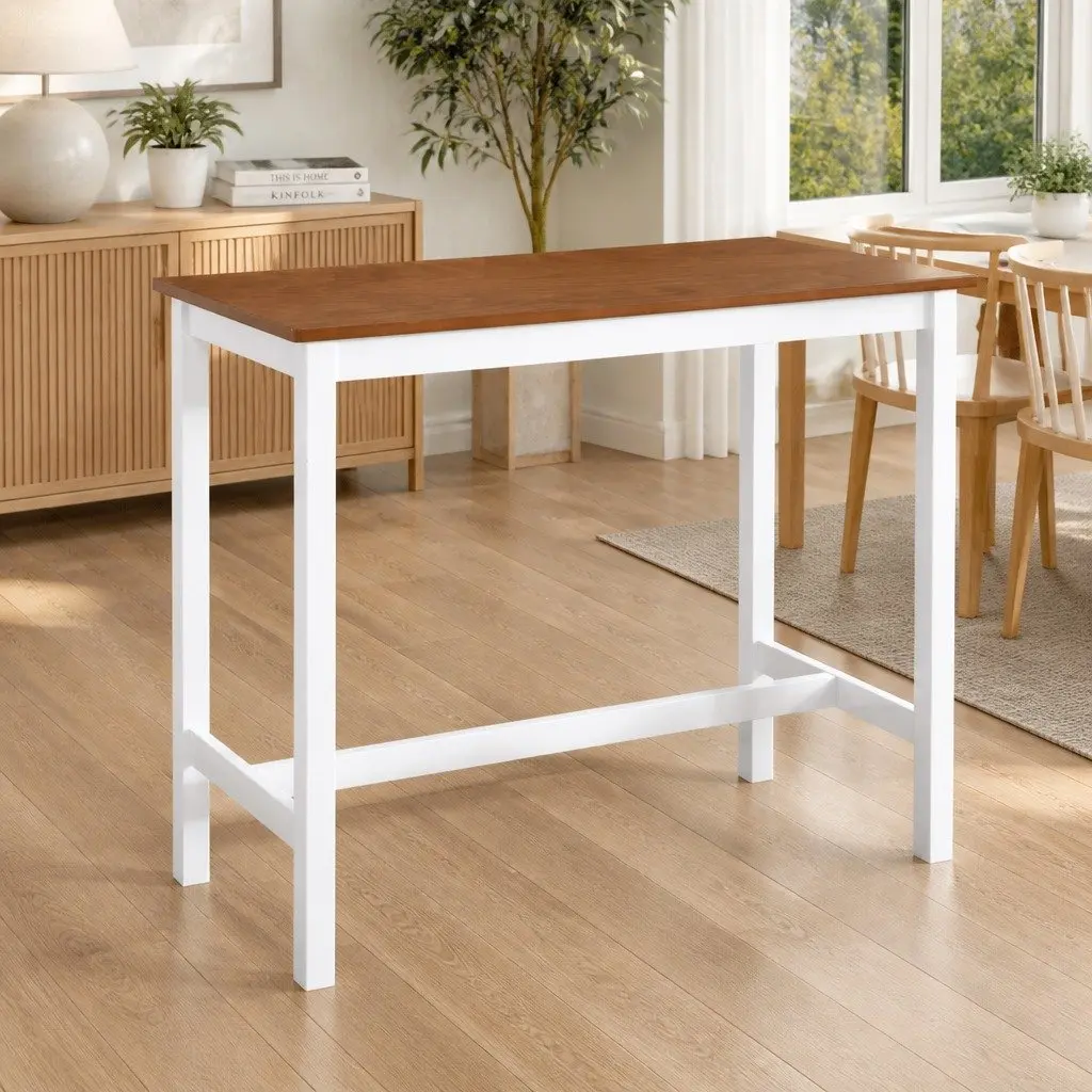 Brown Wood Veneer Bar Table with Solid Legs