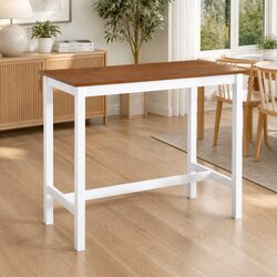 Brown Wood Veneer Bar Table with Solid Legs