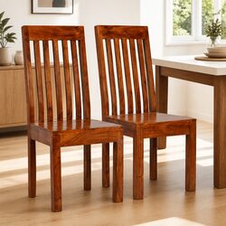 Set of 2 Honey-Colored Solid Wood Dining Chairs