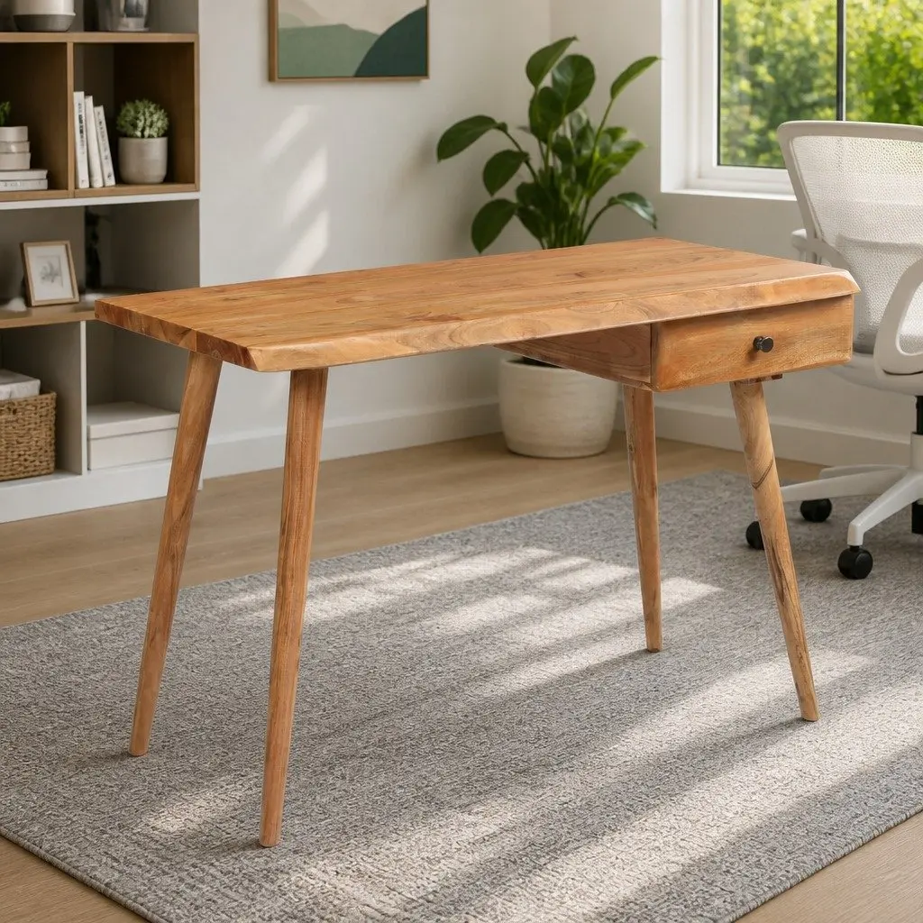 Solid Acacia Wood Writing Desk Rustic Live Edge 110 x 50 x 76 cm Home Office