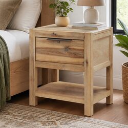 Rustic Solid Wood Bedside Table with Drawer