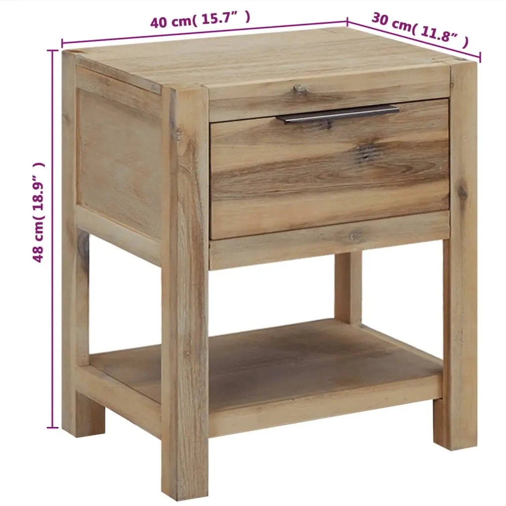 Bedside Table Nightstand with Drawer Solid Wood Brown Bedroom Furniture 40x30x48