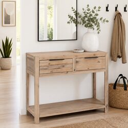 Rustic Acacia Wood Console Table with Storage