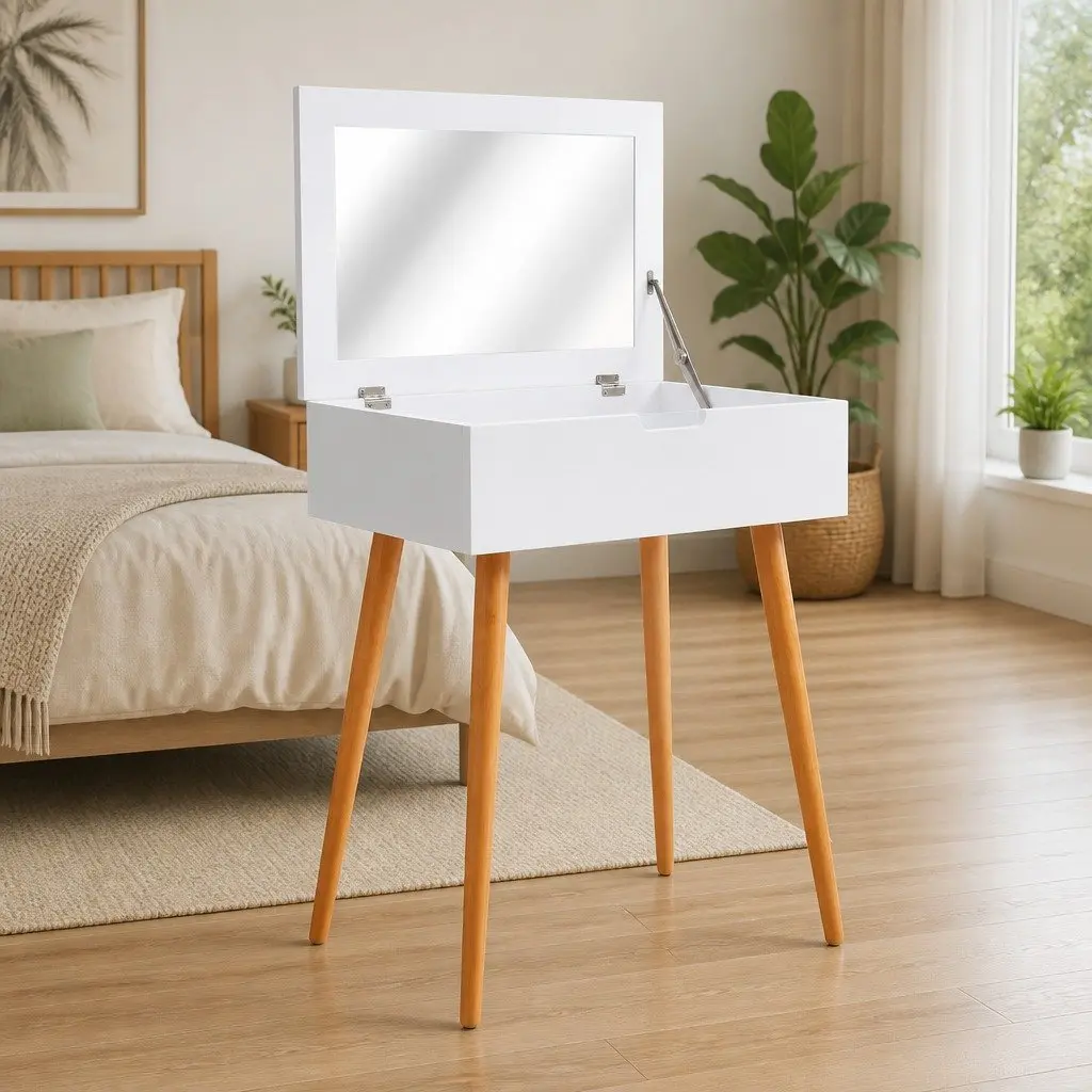 Dressing Table with Mirror White MDF Bedroom Vanity Unit Makeup Storage