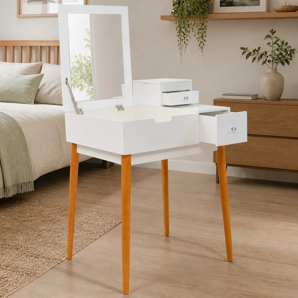 White Dressing Table with Mirror Makeup Vanity Bedroom Furniture Storage