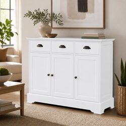 Elegant White Sideboard 3-Door Storage Cabinet