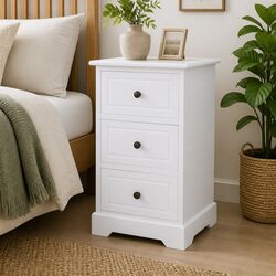 Elegant White Bedside Cabinet with 3 Drawers