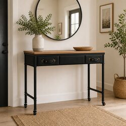 Vintage Style Console Table with Drawers and Casters
