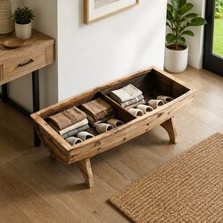 Rustic Barrel Shape Storage Bench 103x51x44 cm