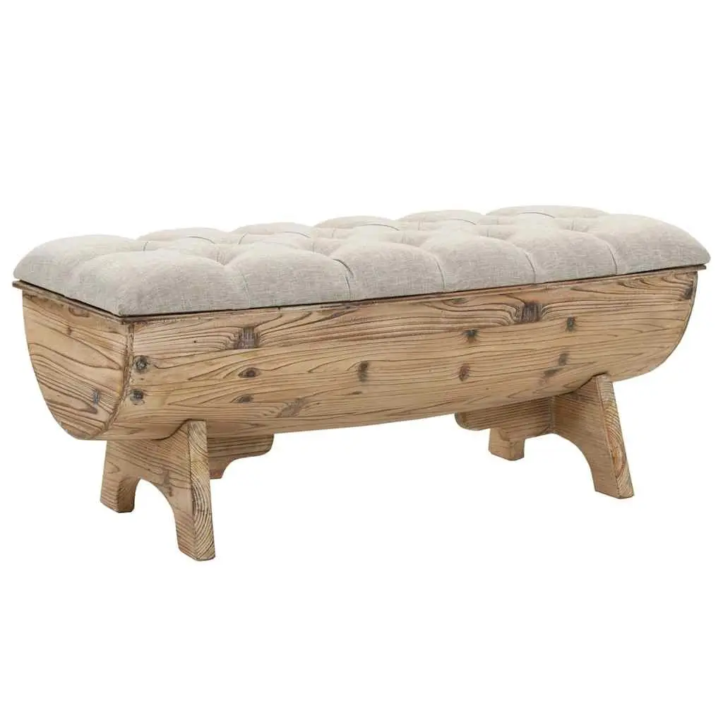 Storage Bench Rustic Barrel Shape 103x51x44 cm Solid Wood Fabric Seat