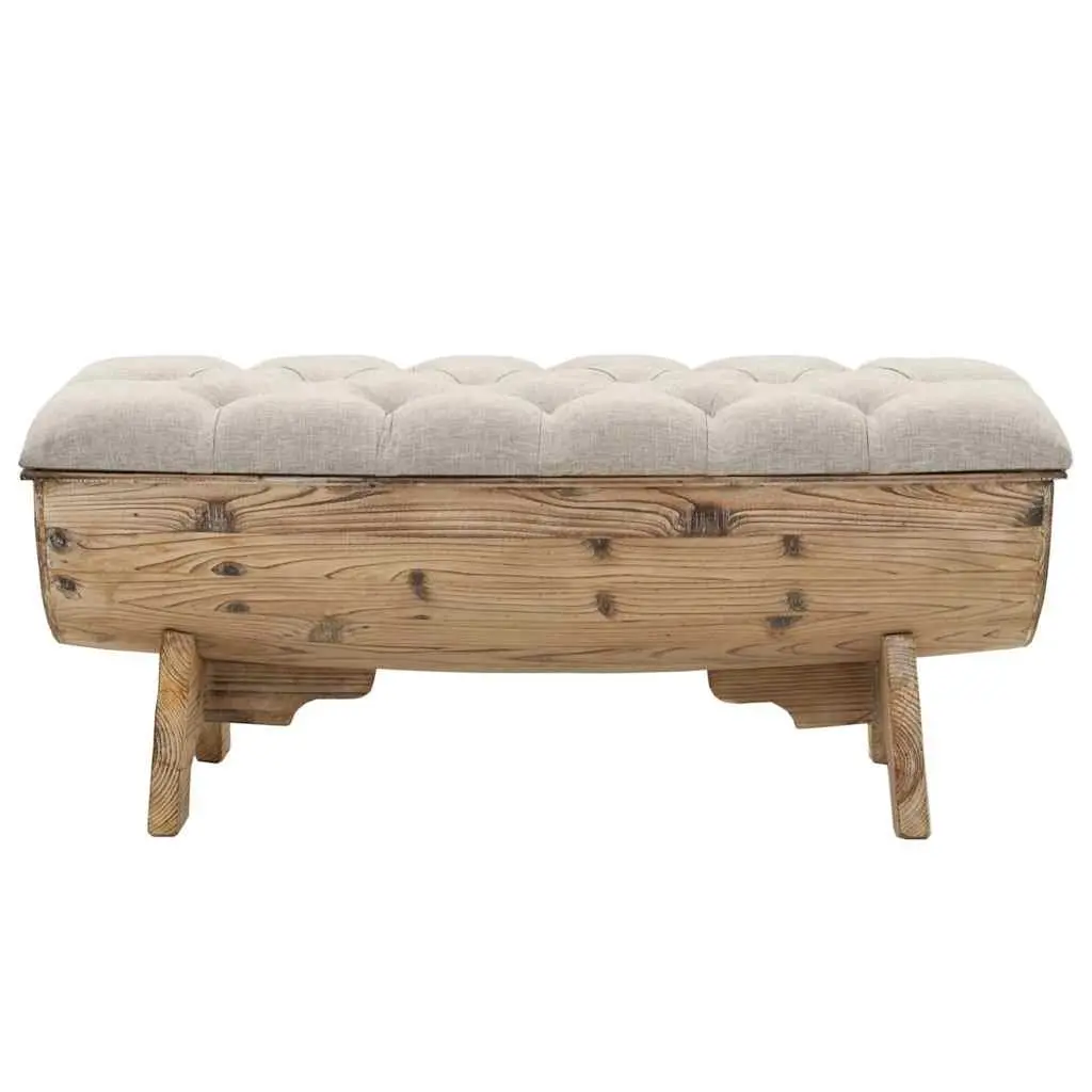 Storage Bench Rustic Barrel Shape 103x51x44 cm Solid Wood Fabric Seat