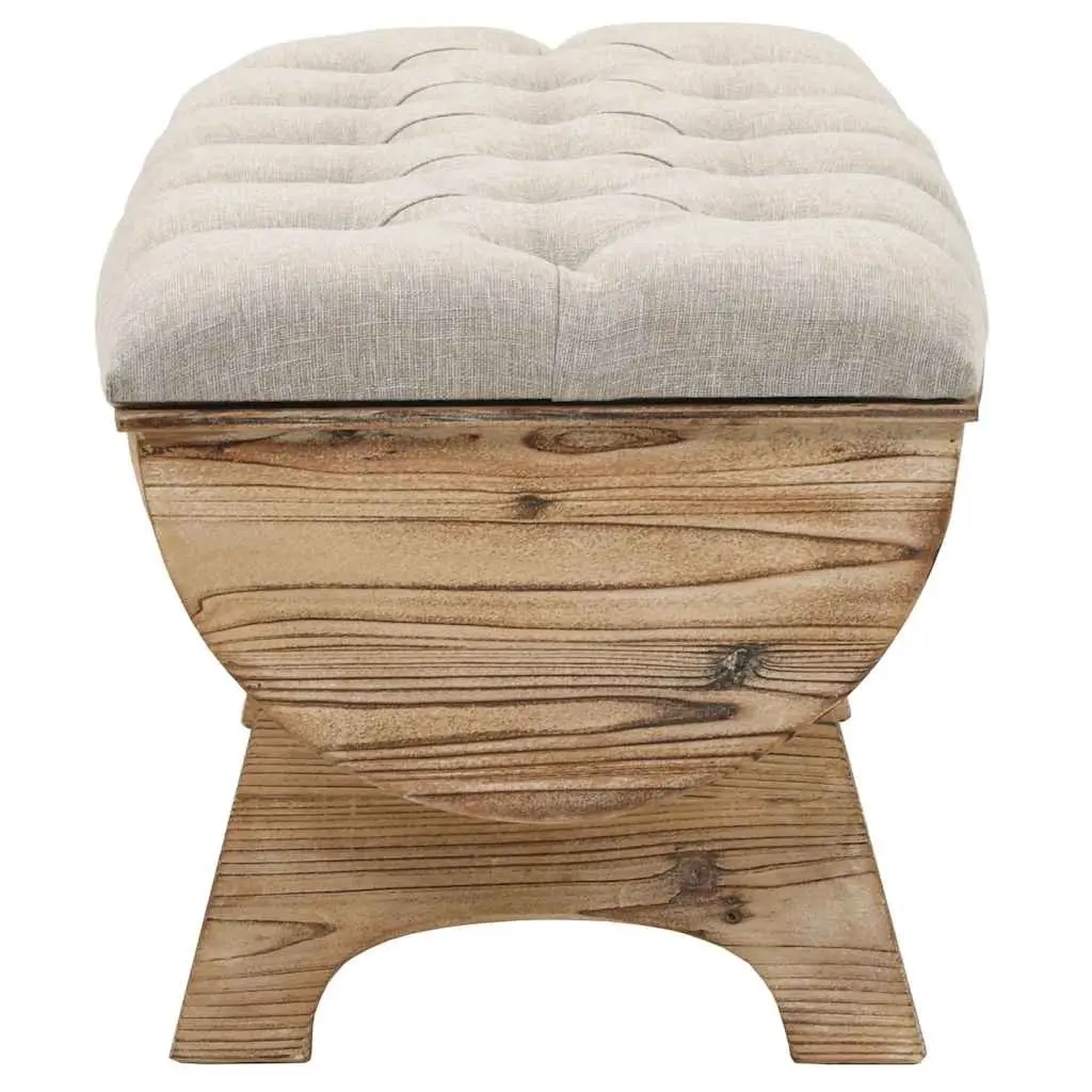 Storage Bench Rustic Barrel Shape 103x51x44 cm Solid Wood Fabric Seat