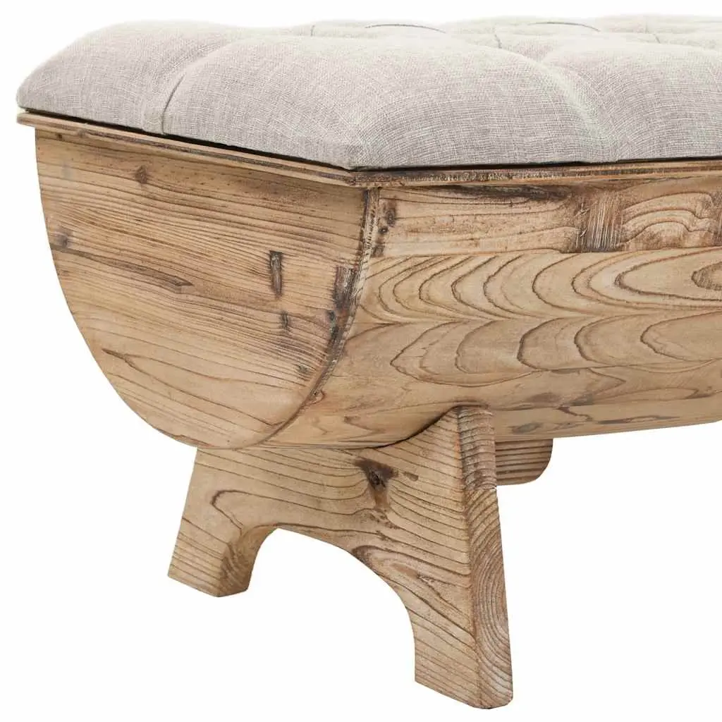 Storage Bench Rustic Barrel Shape 103x51x44 cm Solid Wood Fabric Seat