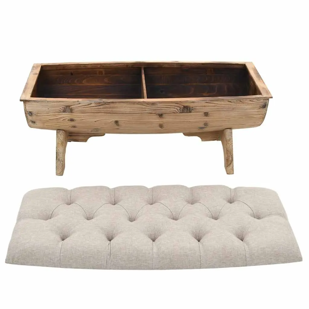 Storage Bench Rustic Barrel Shape 103x51x44 cm Solid Wood Fabric Seat
