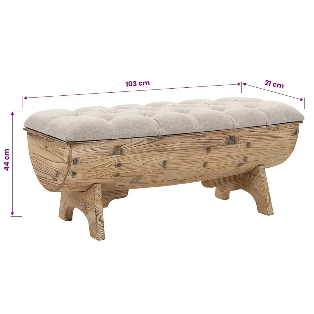 Storage Bench Rustic Barrel Shape 103x51x44 cm Solid Wood Fabric Seat