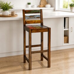 Vintage Kitchen Dining Chair Set - 2 Wooden Bar Stools