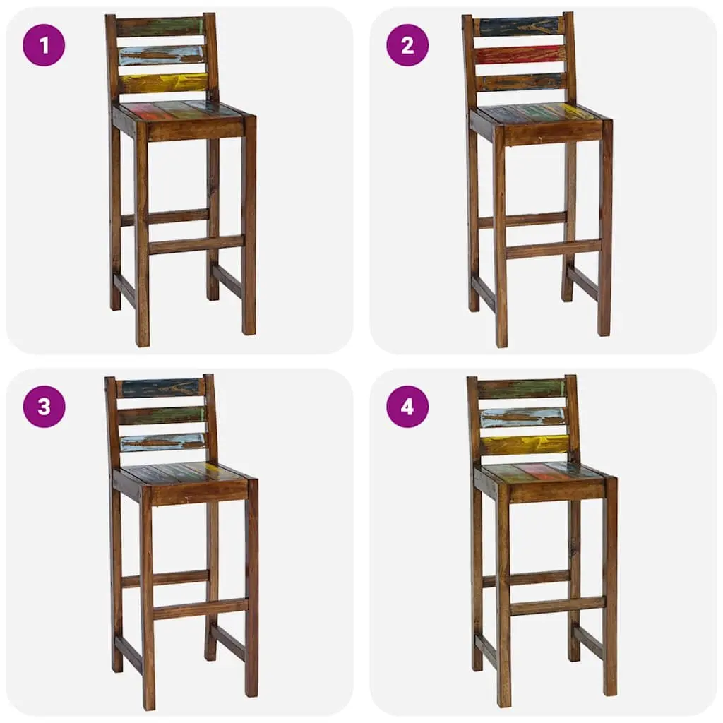 Bar Stools 2 pcs Solid Reclaimed Wood Vintage Kitchen Dining Chair Set
