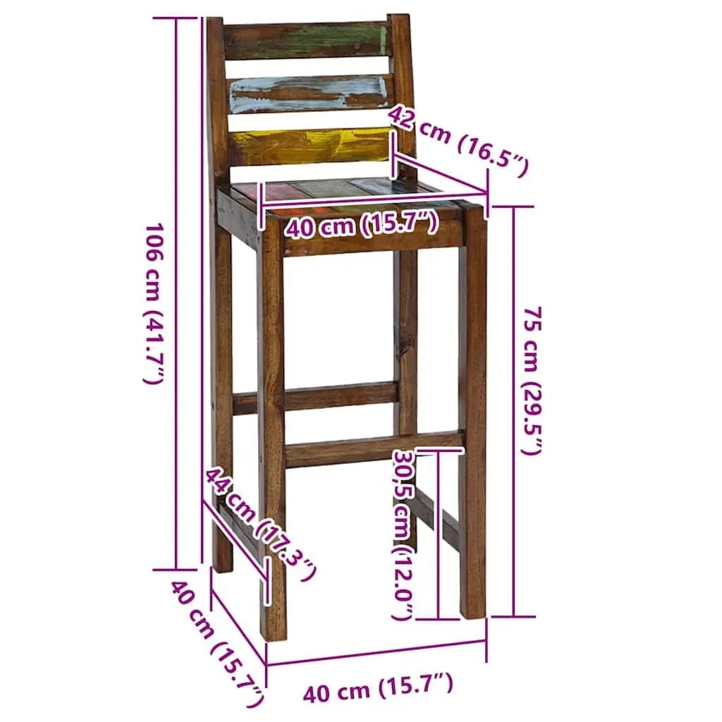 Bar Stools 2 pcs Solid Reclaimed Wood Vintage Kitchen Dining Chair Set