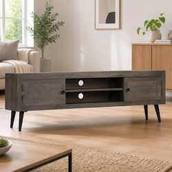 Grey Mango Wood TV Cabinet with Steel Legs 140cm