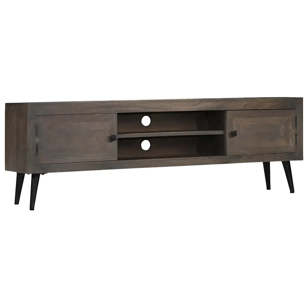TV Cabinet Retro Industrial Style 140cm Solid Mango Wood with Steel Legs Grey