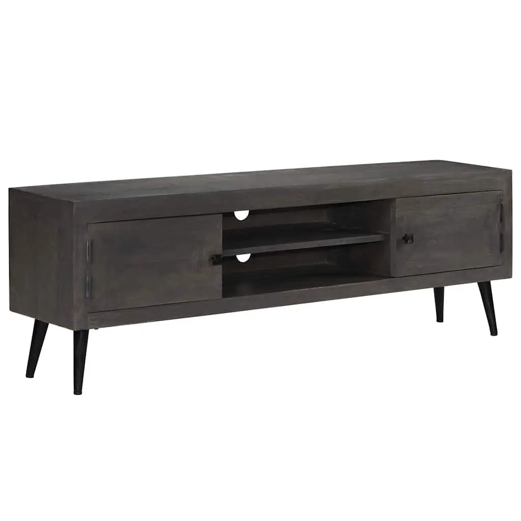 TV Cabinet Retro Industrial Style 140cm Solid Mango Wood with Steel Legs Grey