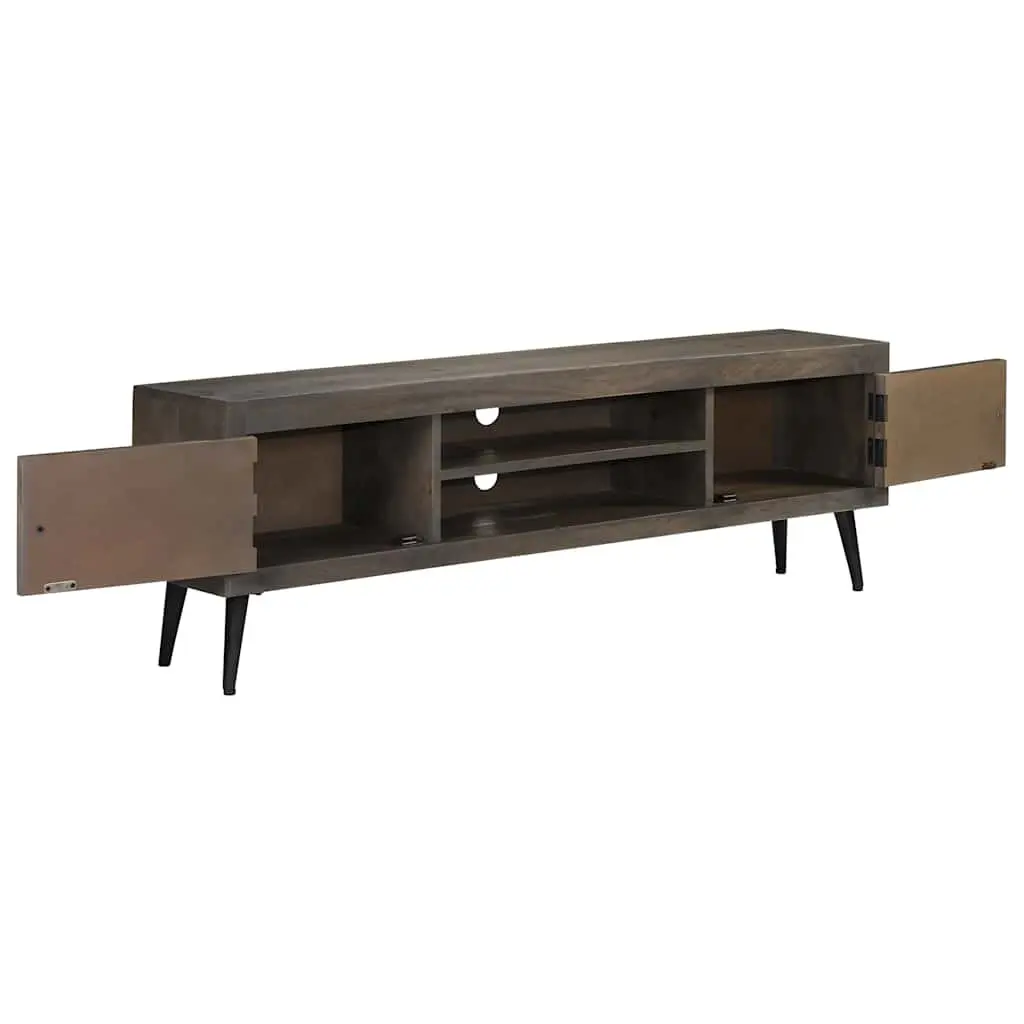 TV Cabinet Retro Industrial Style 140cm Solid Mango Wood with Steel Legs Grey