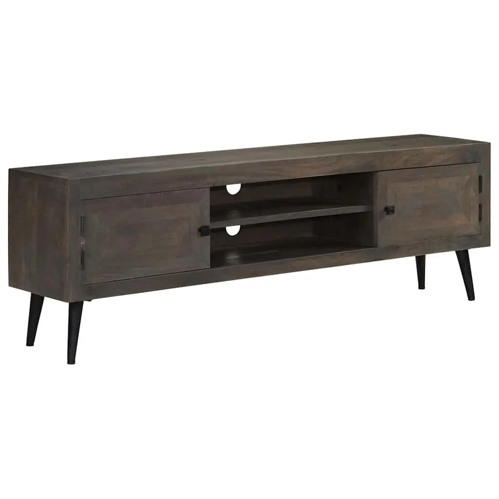 TV Cabinet Retro Industrial Style 140cm Solid Mango Wood with Steel Legs Grey