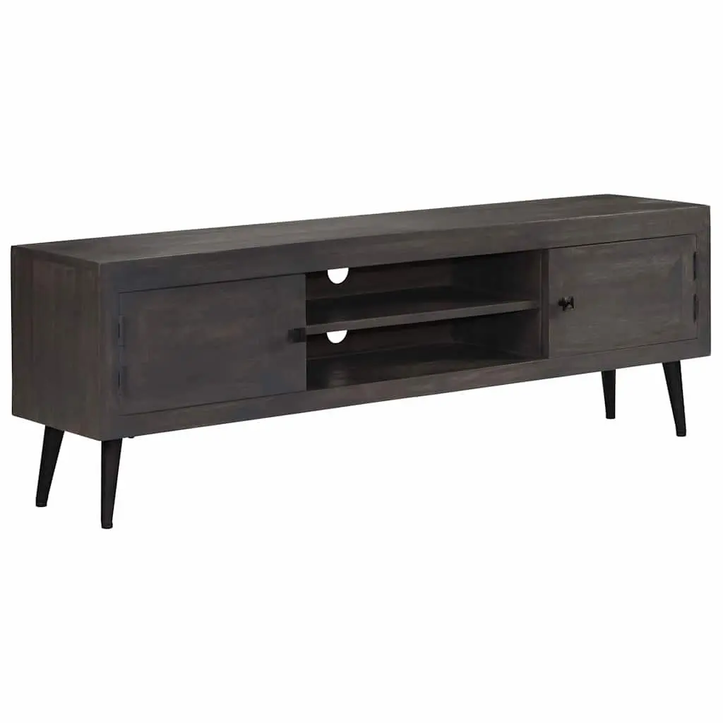 TV Cabinet Retro Industrial Style 140cm Solid Mango Wood with Steel Legs Grey