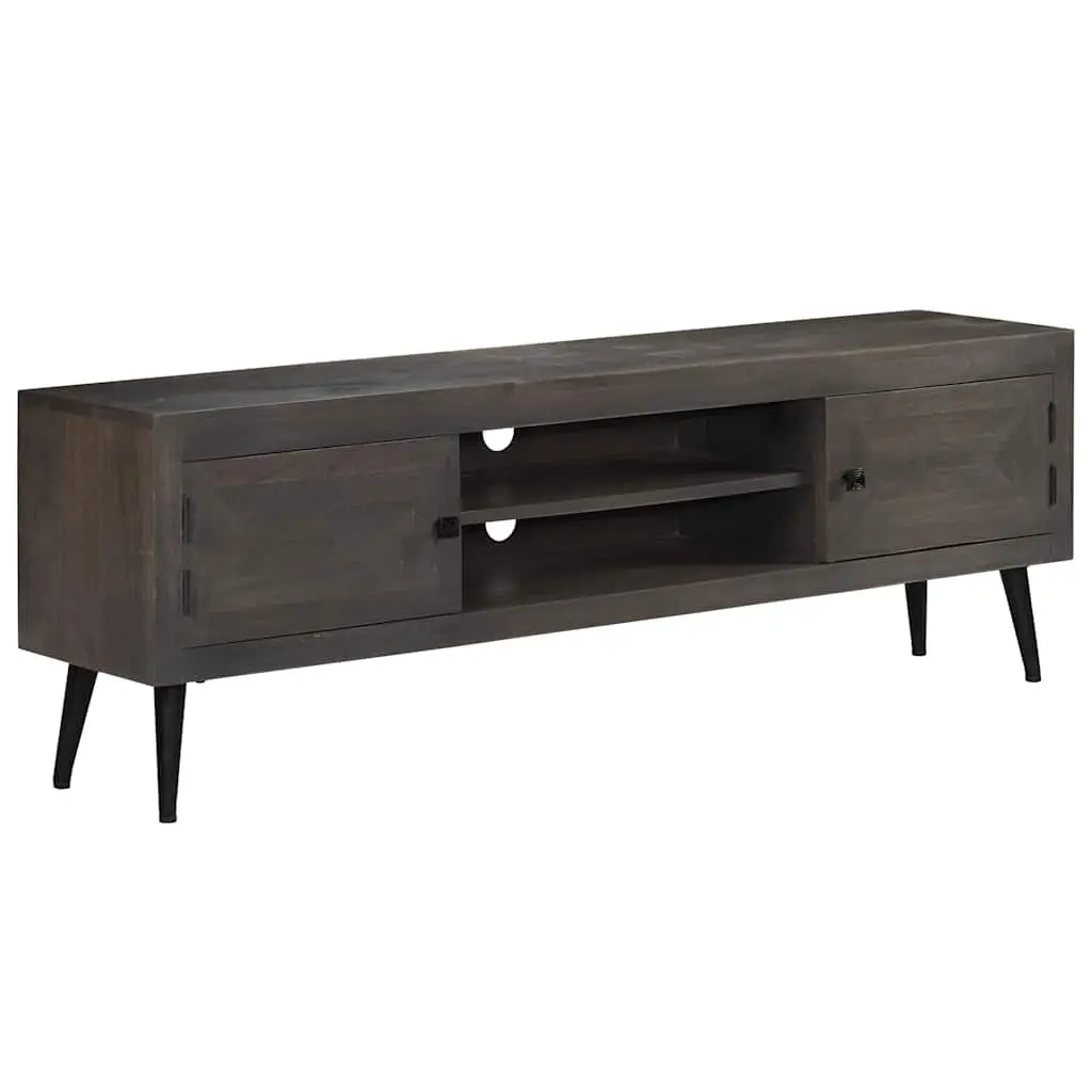 TV Cabinet Retro Industrial Style 140cm Solid Mango Wood with Steel Legs Grey