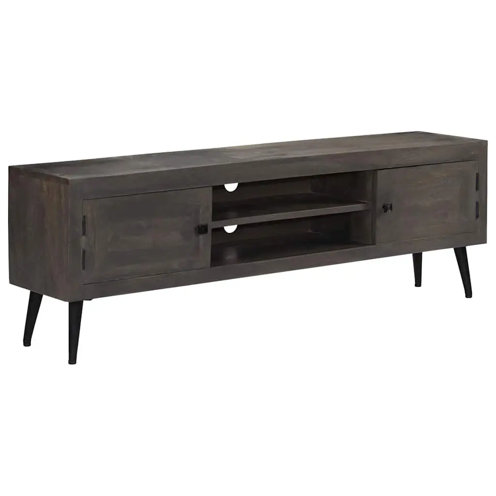 TV Cabinet Retro Industrial Style 140cm Solid Mango Wood with Steel Legs Grey