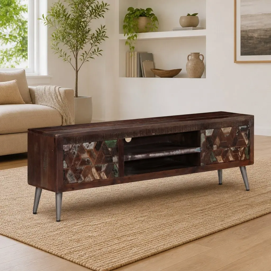 Solid Reclaimed Wood TV Cabinet for Living Space