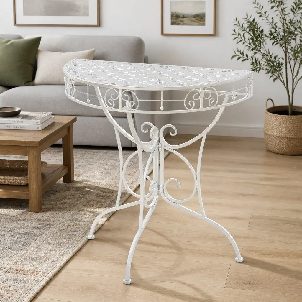 Half Round Side Table Vintage Style Accent End Table Display Silver 72x36x74cm