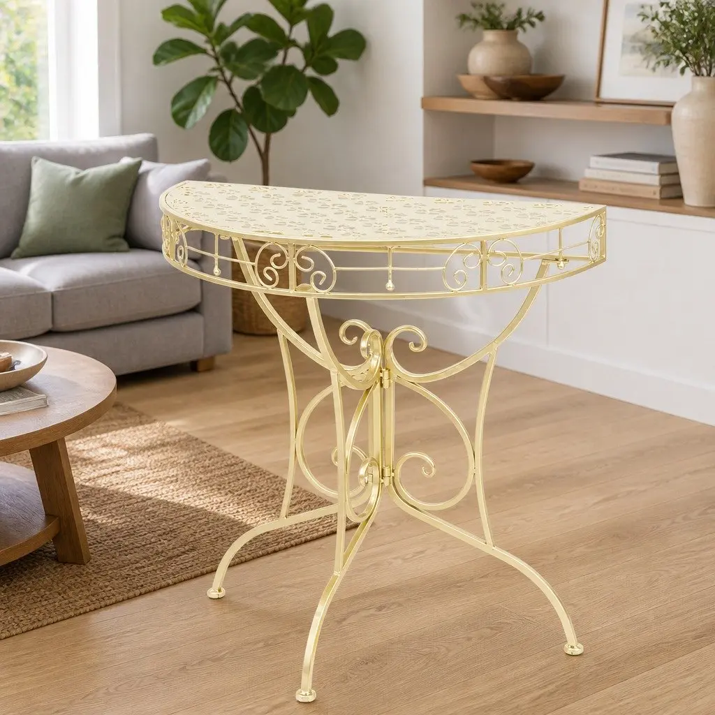 Half Round Side Table Vintage Style Gold Metal