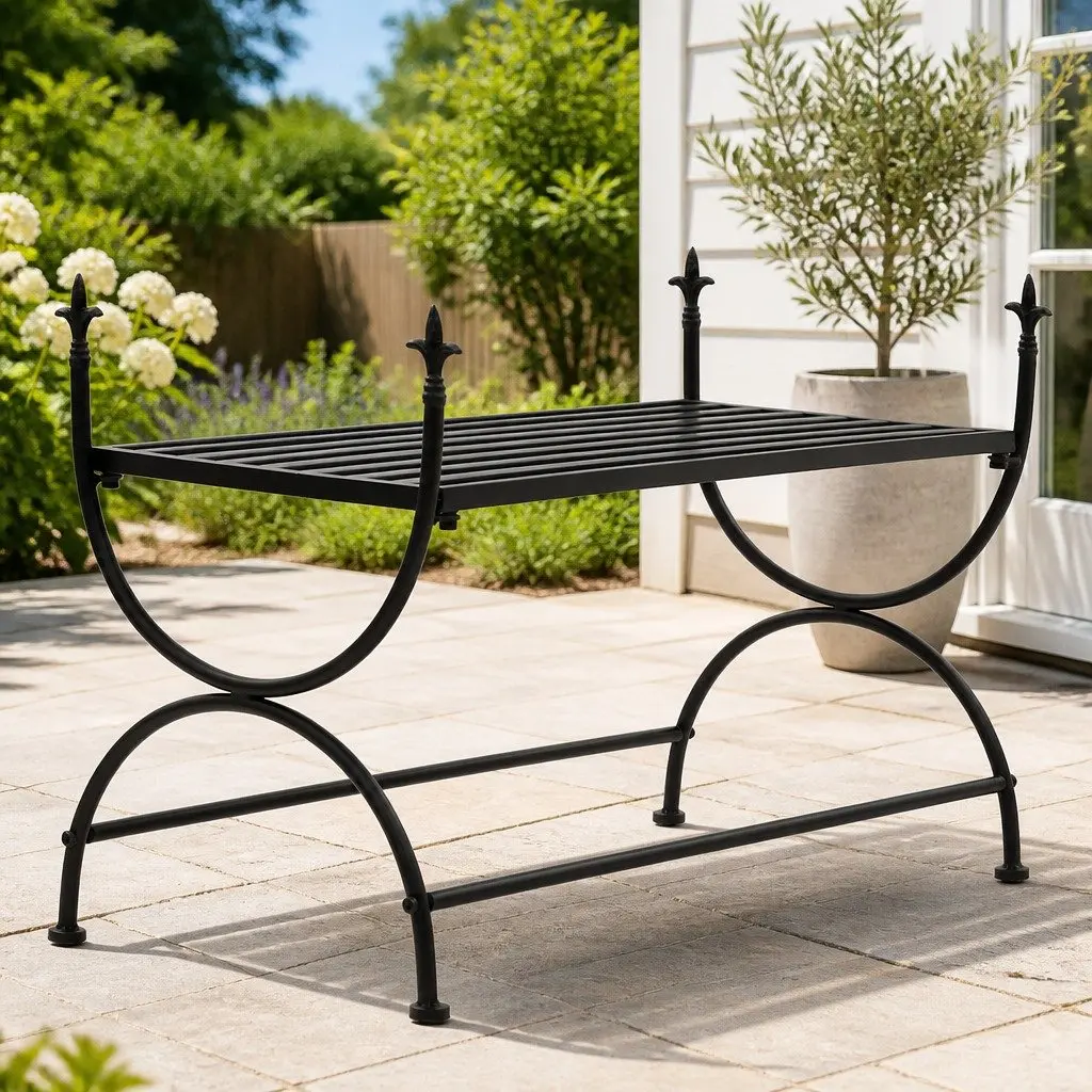 Vintage-Style Metal Bench with U-Shaped Legs