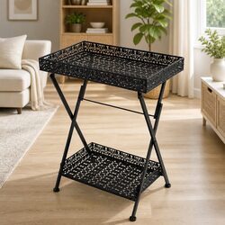 Vintage Style Folding Tea Table with Storage Basket