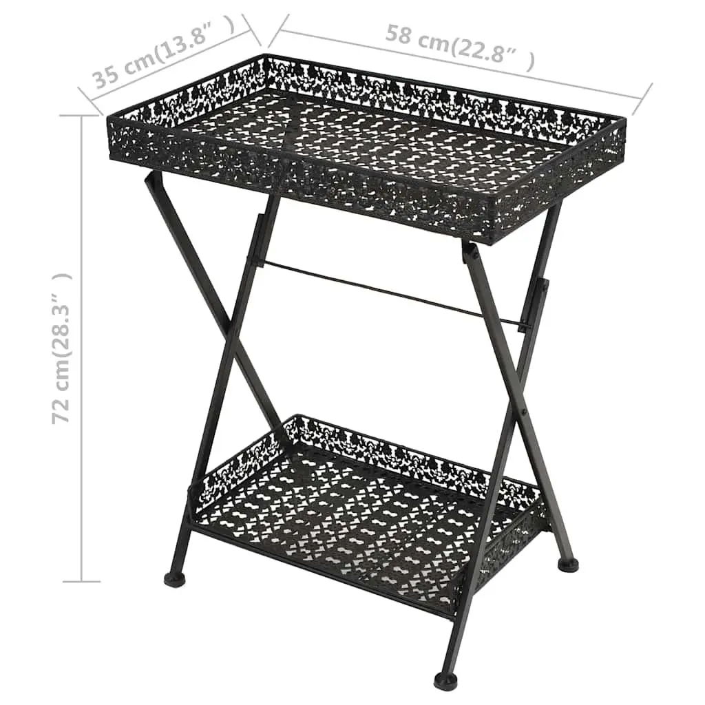 Folding Tea Table Vintage Style Black Metal 58x35x72cm