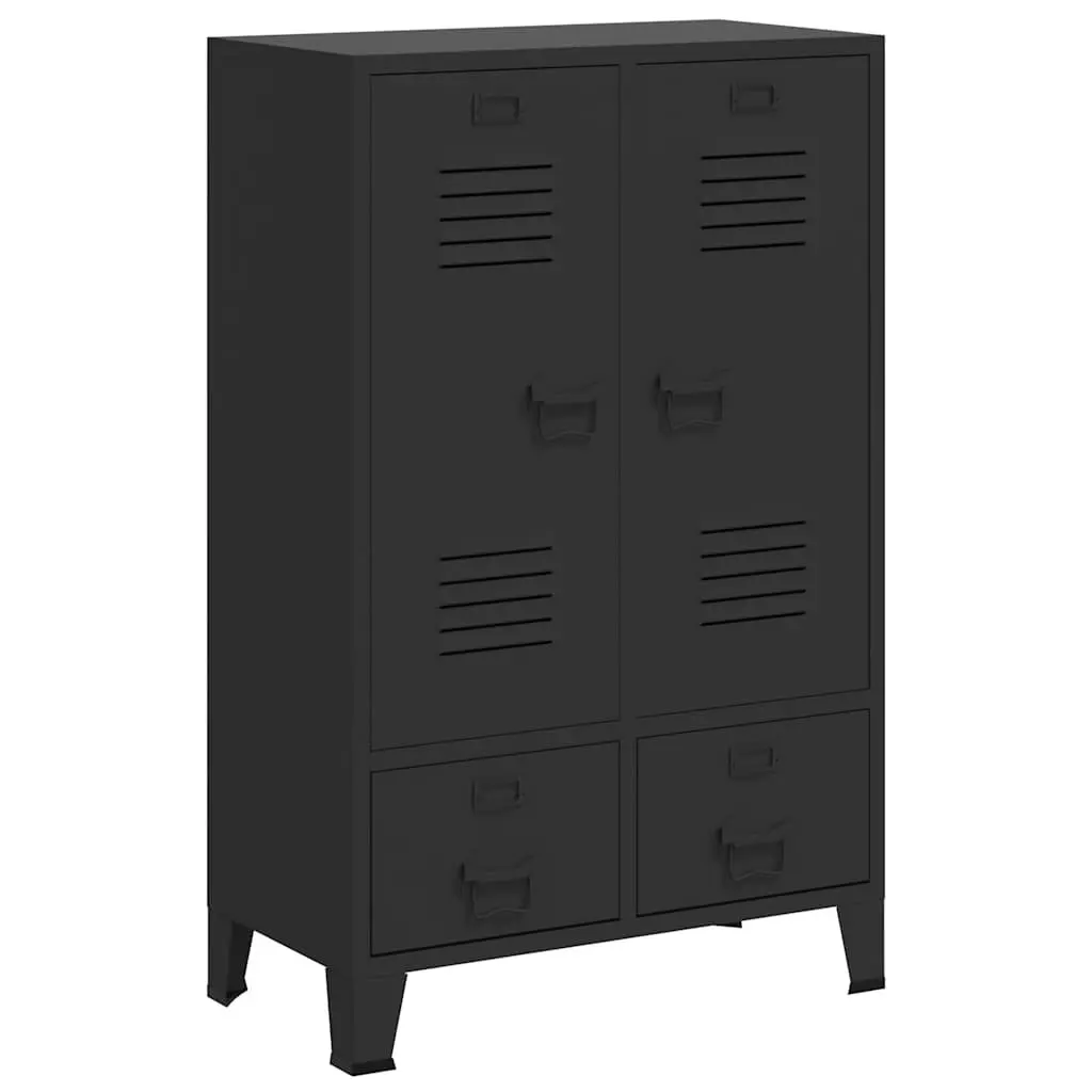 Industrial Metal Wardrobe Cabinet Black 67cm W x 35cm D x 107cm H Sheet Metal 2 Drawers 2 Adjustable Shelves