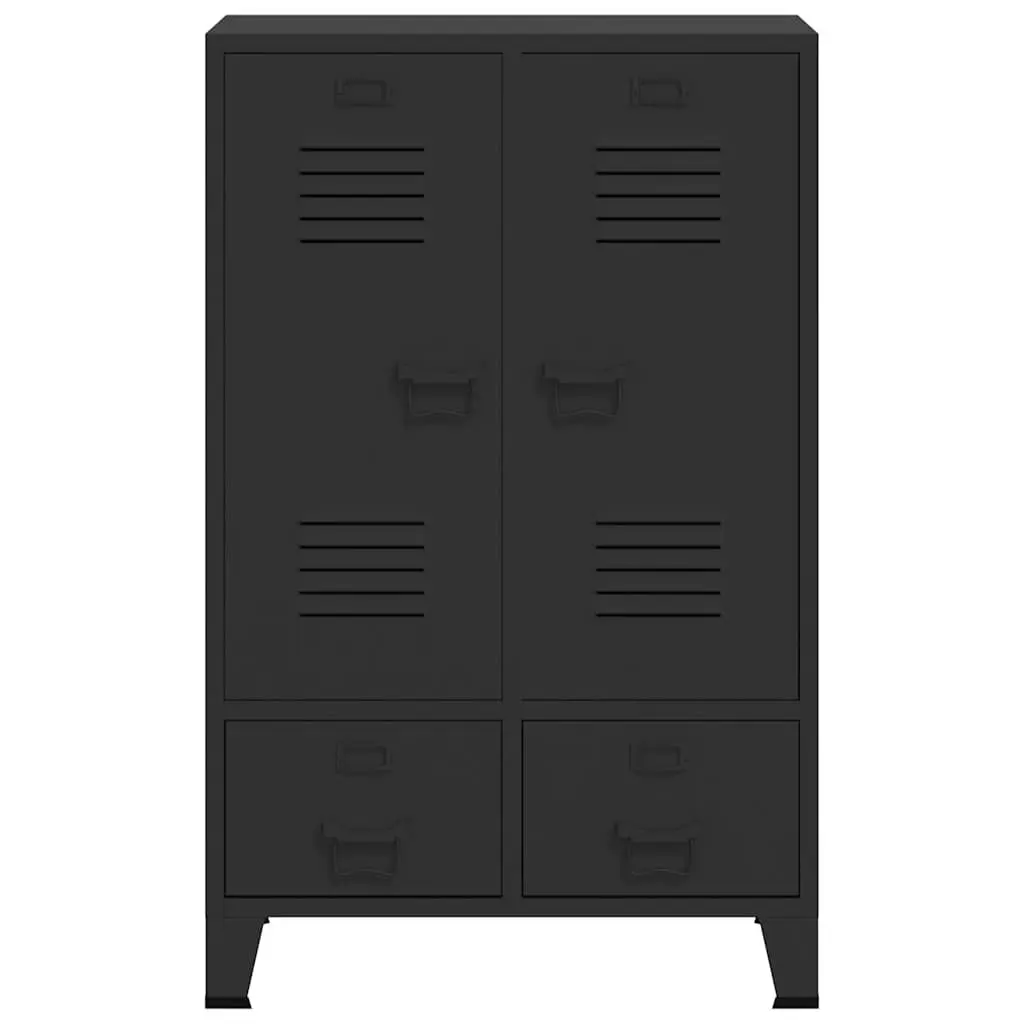 Industrial Metal Wardrobe Cabinet Black 67cm W x 35cm D x 107cm H Sheet Metal 2 Drawers 2 Adjustable Shelves