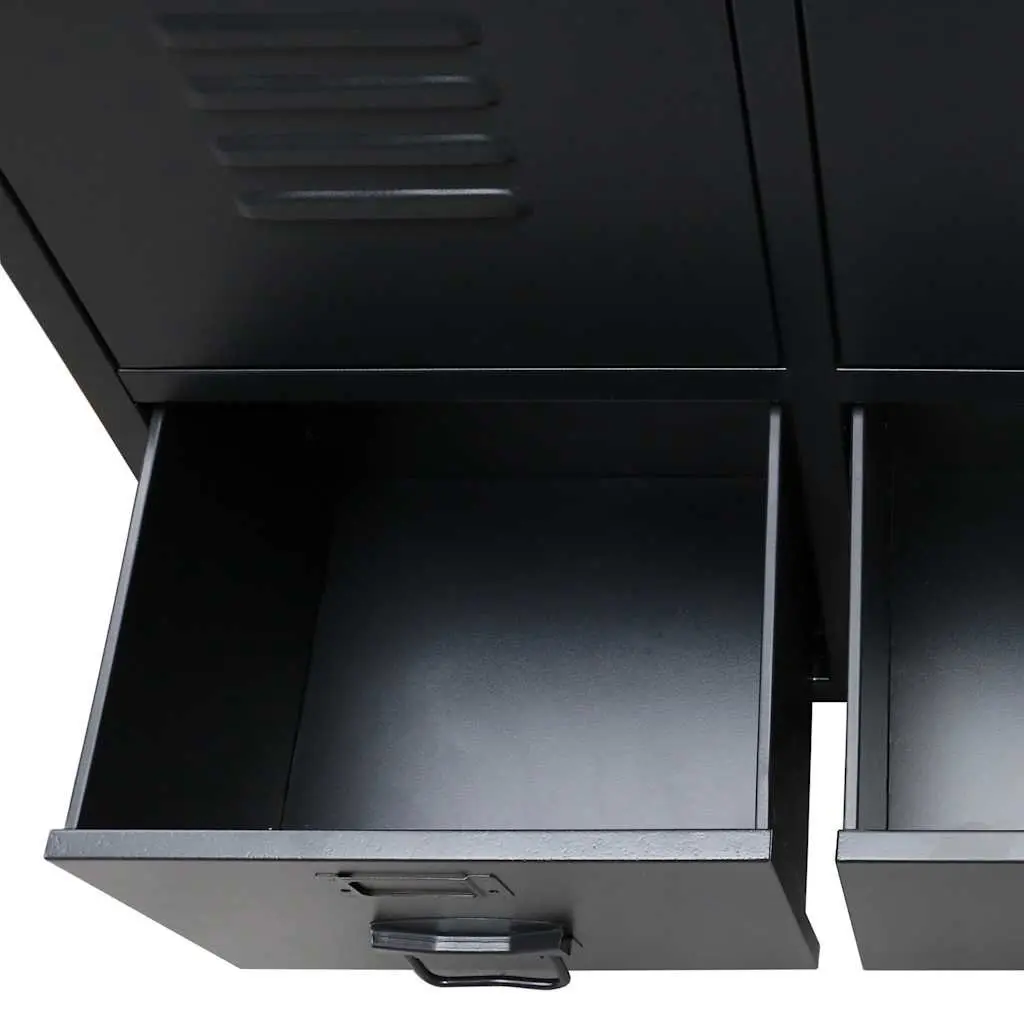 Industrial Metal Wardrobe Cabinet Black 67cm W x 35cm D x 107cm H Sheet Metal 2 Drawers 2 Adjustable Shelves