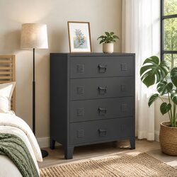 4 Drawer Black Metal Chest of Drawers in Industrial Style