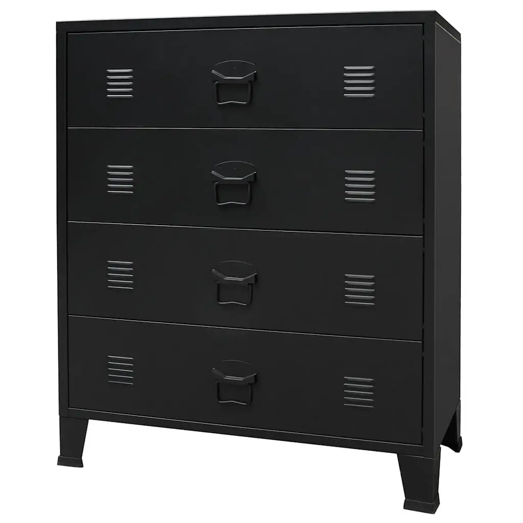 Storage Cabinet 4 Drawer Industrial Style Black Sheet Metal Dresser