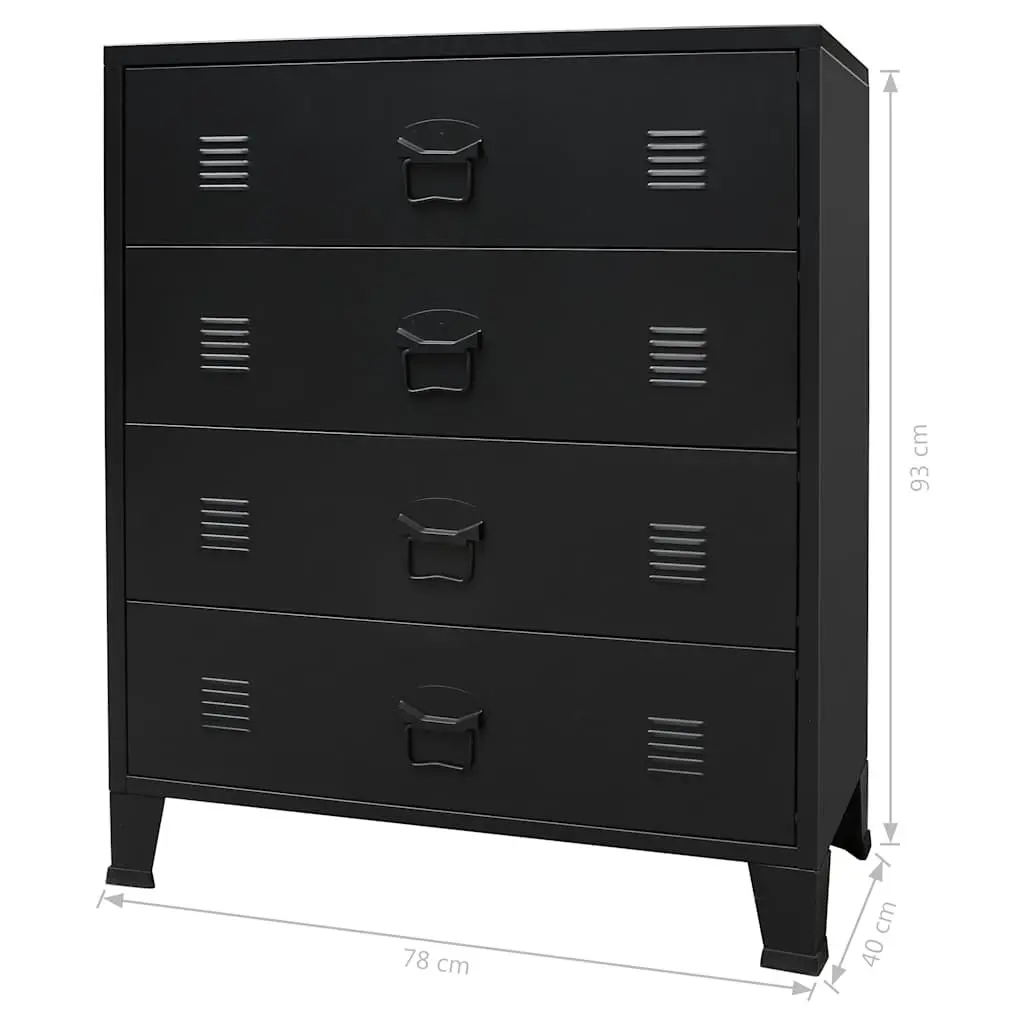 Storage Cabinet 4 Drawer Industrial Style Black Sheet Metal Dresser