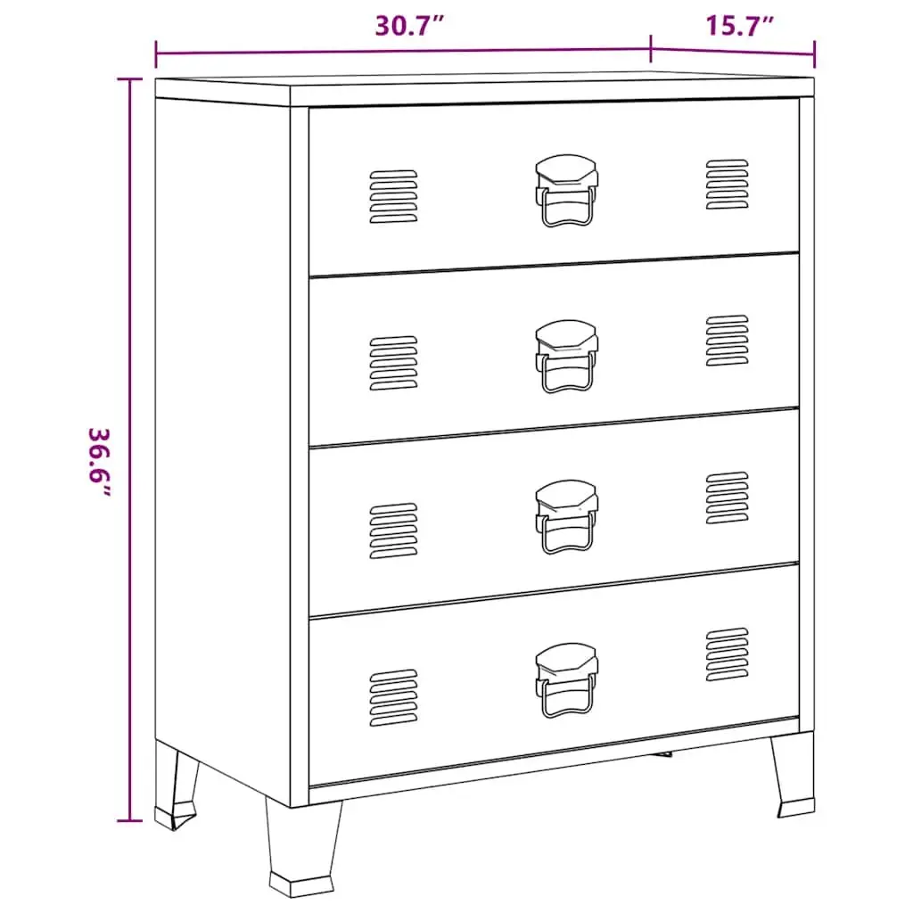 Storage Cabinet 4 Drawer Industrial Style Black Sheet Metal Dresser