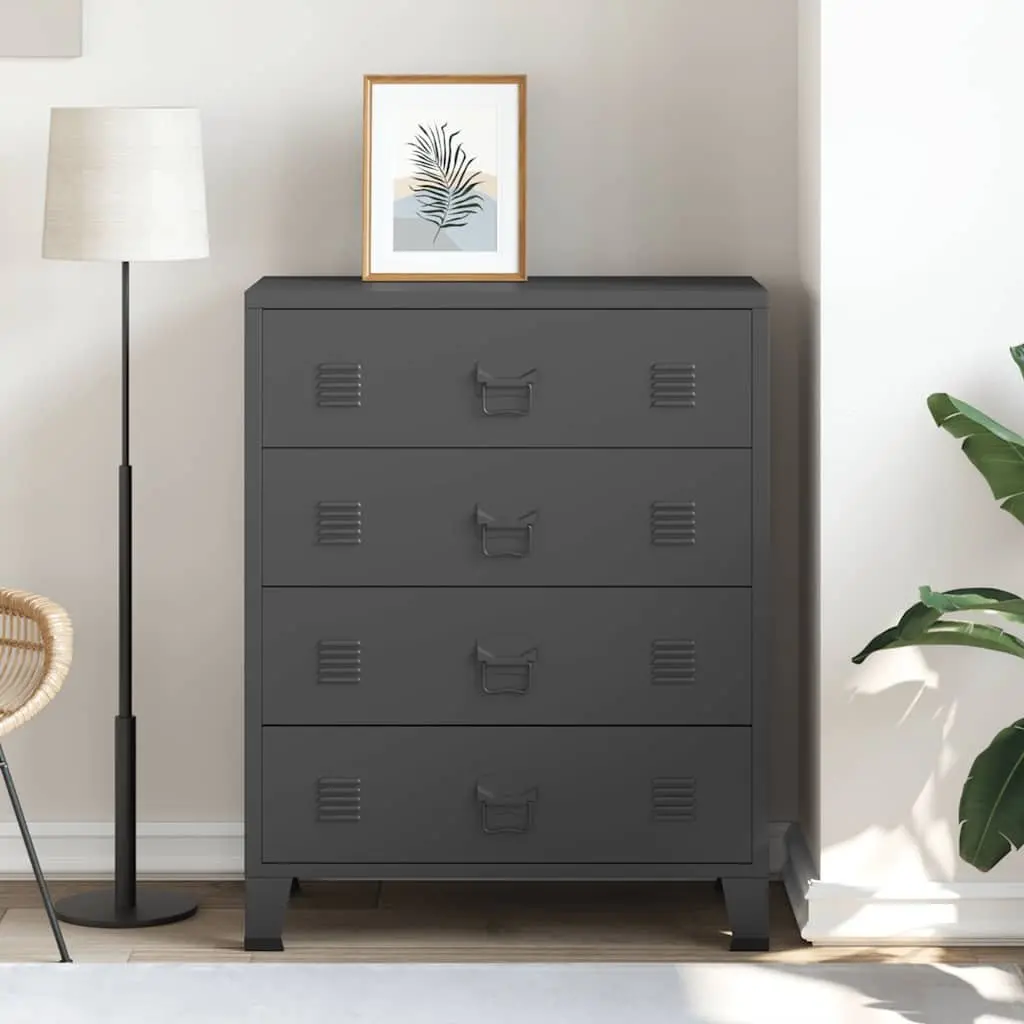 Storage Cabinet 4 Drawer Industrial Style Black Sheet Metal Dresser